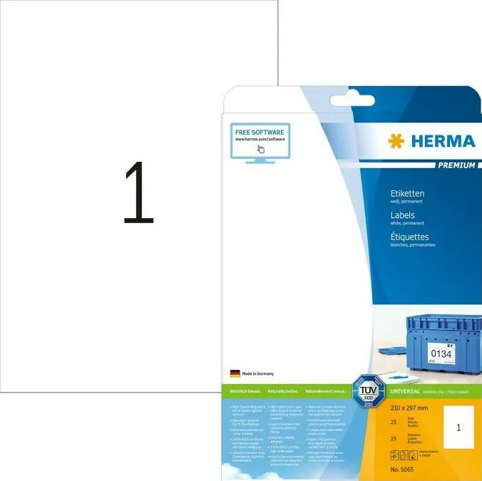 Etichete autoadezive Herma Premium A4 5065 210x297 mm alb 25 buc