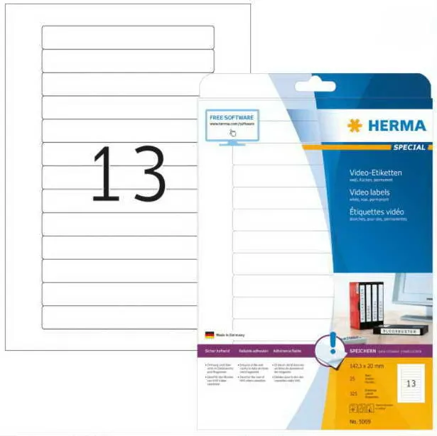Etichete autoadezive pentru casete video Herma 5069 A4 147,3x20 mm alb 325 buc