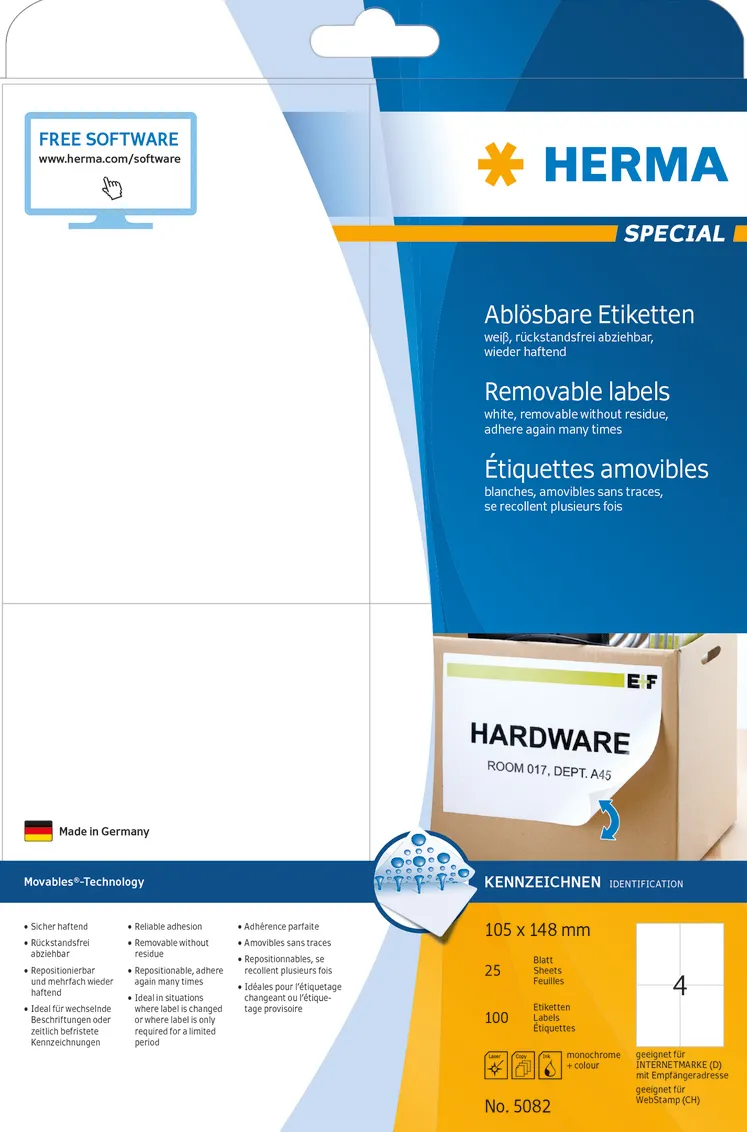 Etichete autoadezive Herma 5082 A4 105x148 mm alb detasabile 100 buc