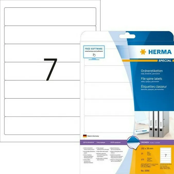 Etichete autoadezive pentru biblioraft Herma 5090 A4 192x38 mm alb opace 175 buc