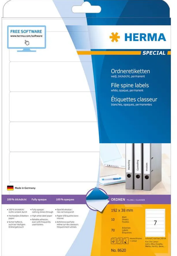 Etichete autoadezive pentru biblioraft Herma 8620 A4 192x38 mm alb opace 70 buc