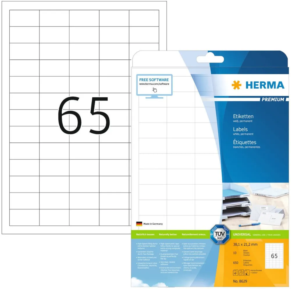 Etichete autoadezive Herma Premium 8629 A4 38,1 x 21,2 mm albe 650 buc