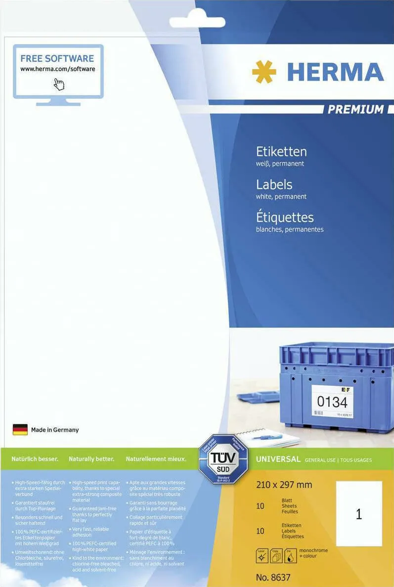 Etichete autoadezive Herma Premium 8637 A4 210 x 297 mm albe 10 buc