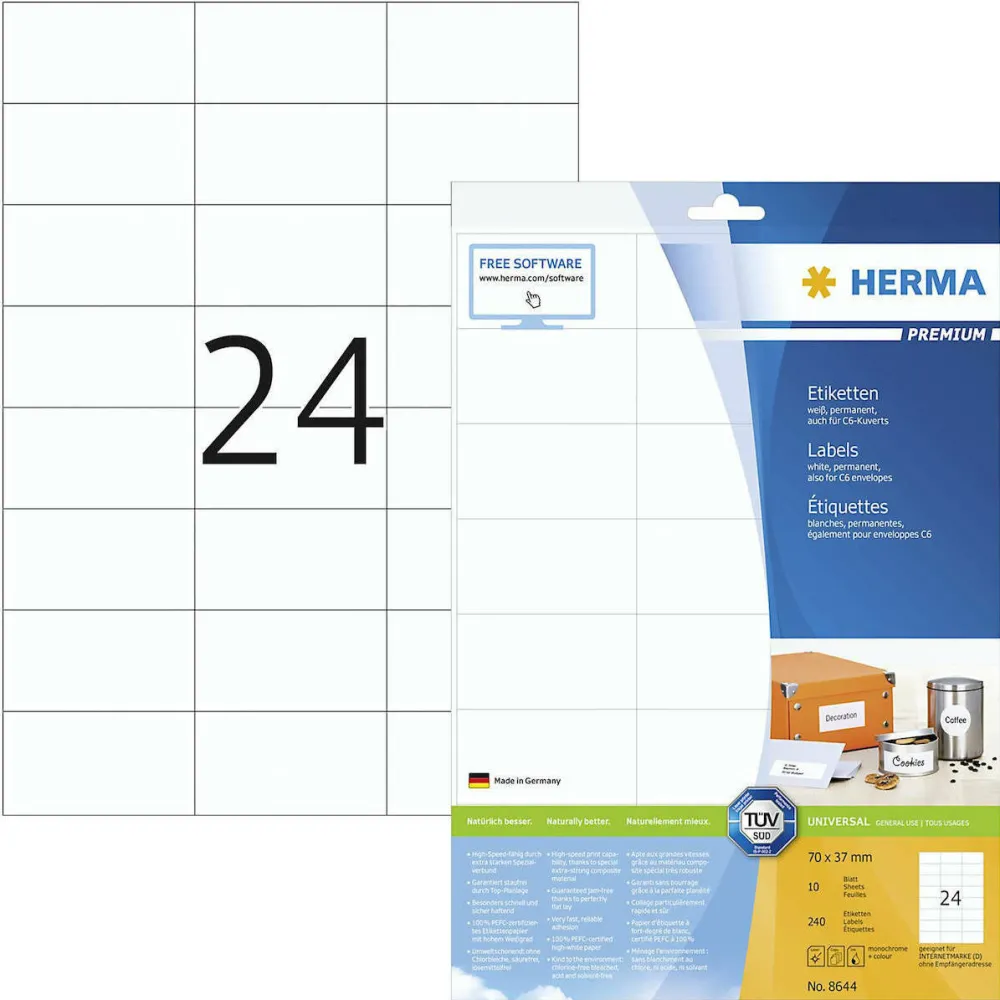 Etichete autoadezive Herma Premium 8644 A4 70 x 37 mm albe 240 buc