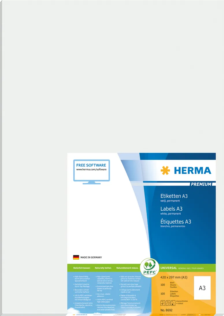 Etichete autoadezive Herma Premium 8692 A3 297 x 420 mm albe 100 buc
