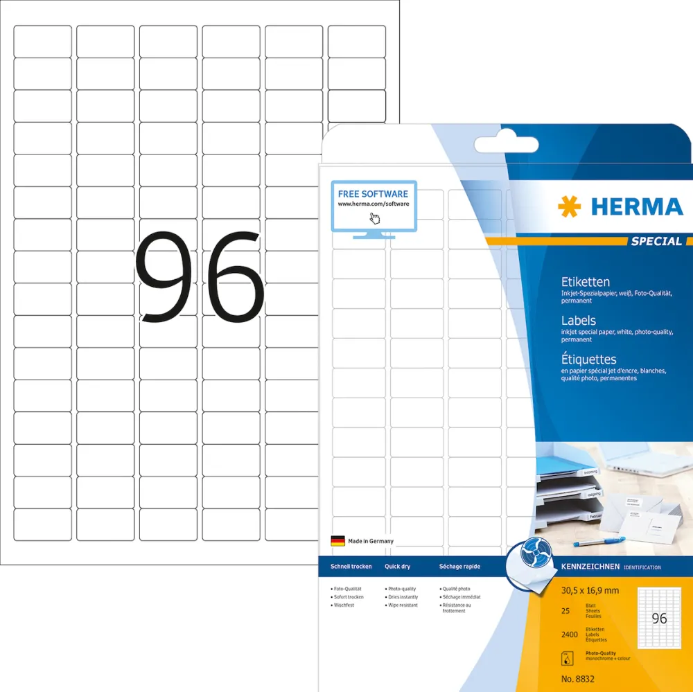 Etichete autoadezive inkjet Herma 8832 A4 30,5 x 16,9 mm albe 2400 buc
