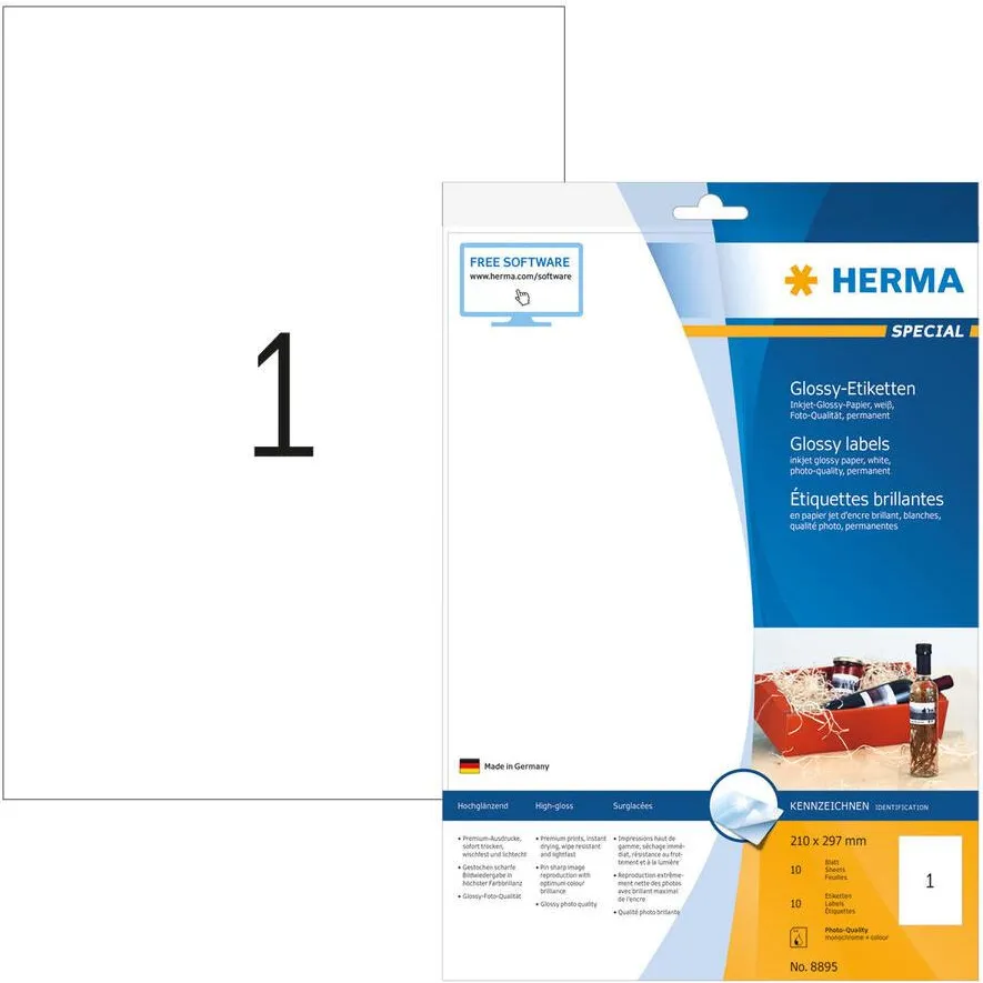 Etichete autoadezive inkjet Herma 8895 A4 210 x 297 mm albe lucioase 10 buc