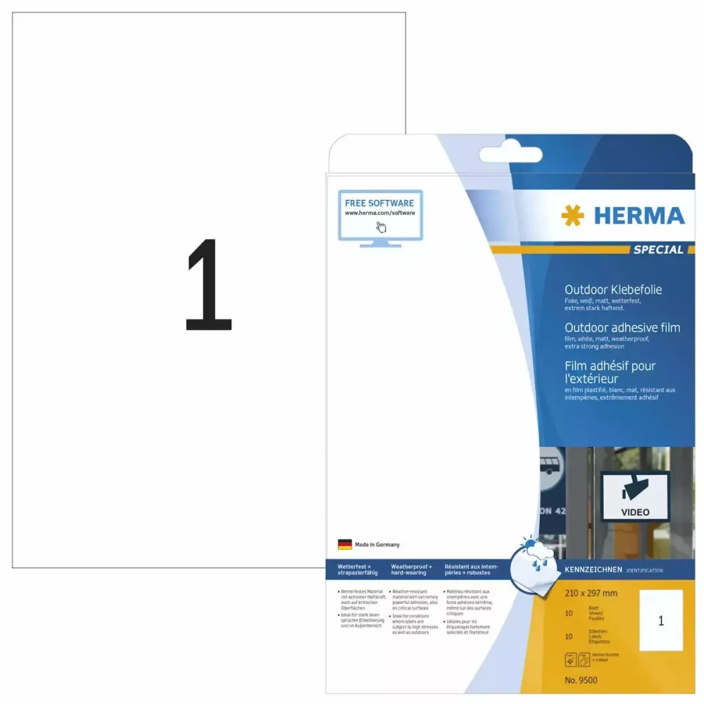 Etichete autoadezive pentru exterior Herma 9500 folie A4 210 x 297 mm albe 10 buc