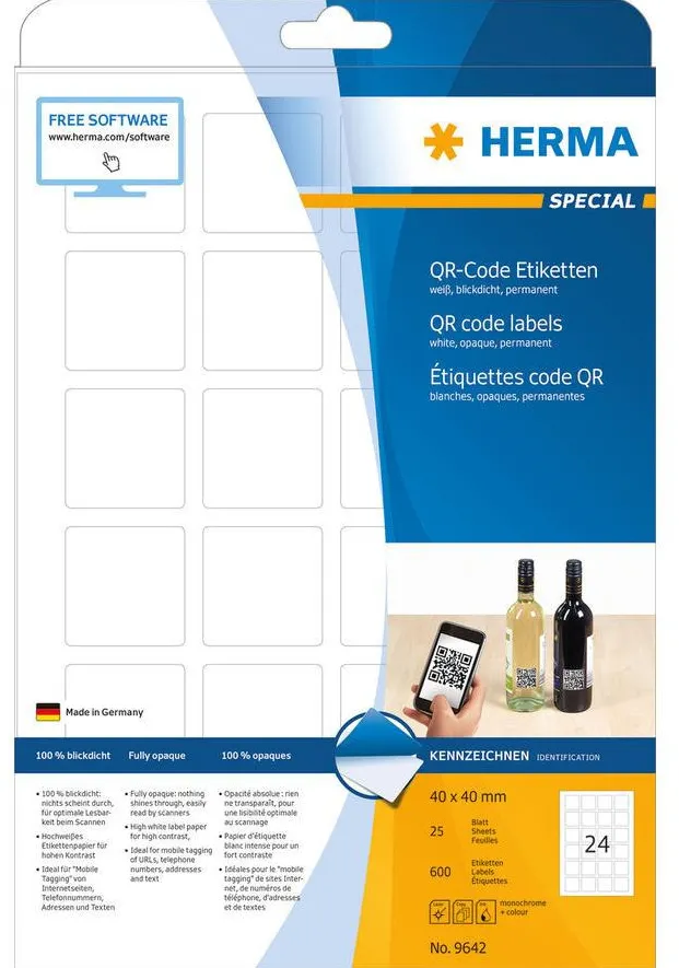 Etichete autoadezive pentru coduri QR Herma 9642 A4 40 x 40 mm patrate albe 600 buc