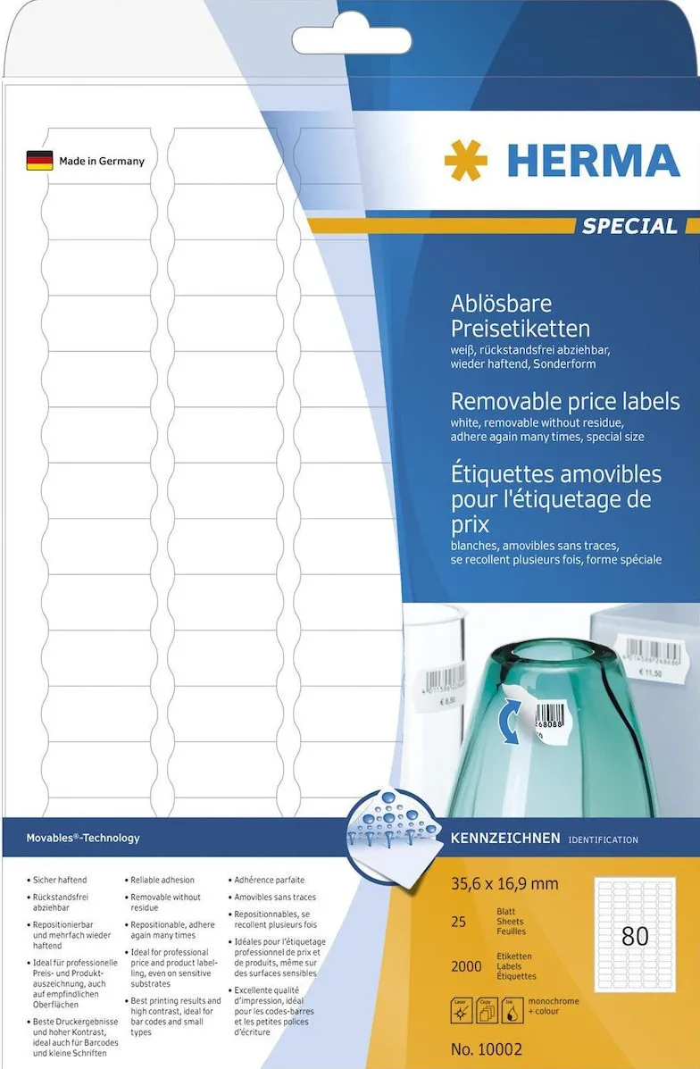 Etichete autoadezive pentru preturi detasabile Herma 10002 A4 35,6 x 16,9 mm albe 2000 buc
