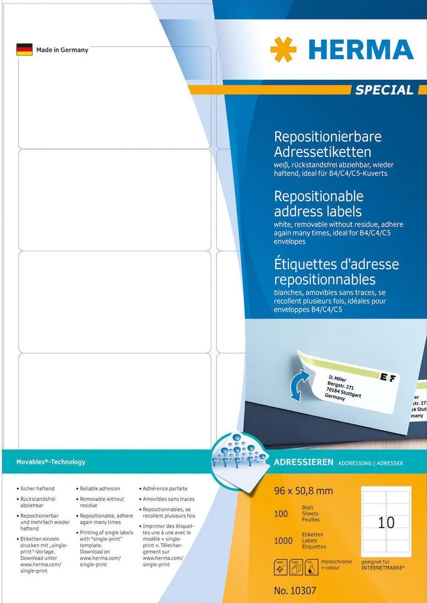 Etichete autoadezive pentru adrese Herma 10307 A4 96 x 50,8 mm albe 1000 buc