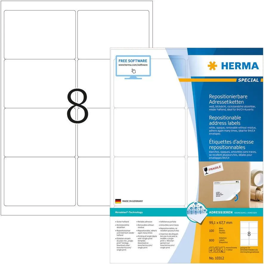 Etichete autoadezive pentru adrese Herma 10312 A4 99,1 x 67,7 mm albe opace 800 buc
