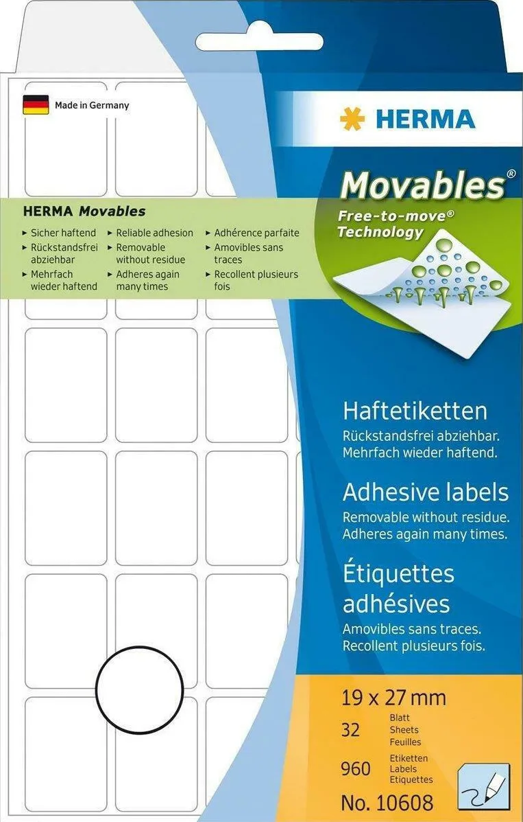 Etichete autoadezive multifunctionale detasabile Herma 10608 19 x 27 mm albe