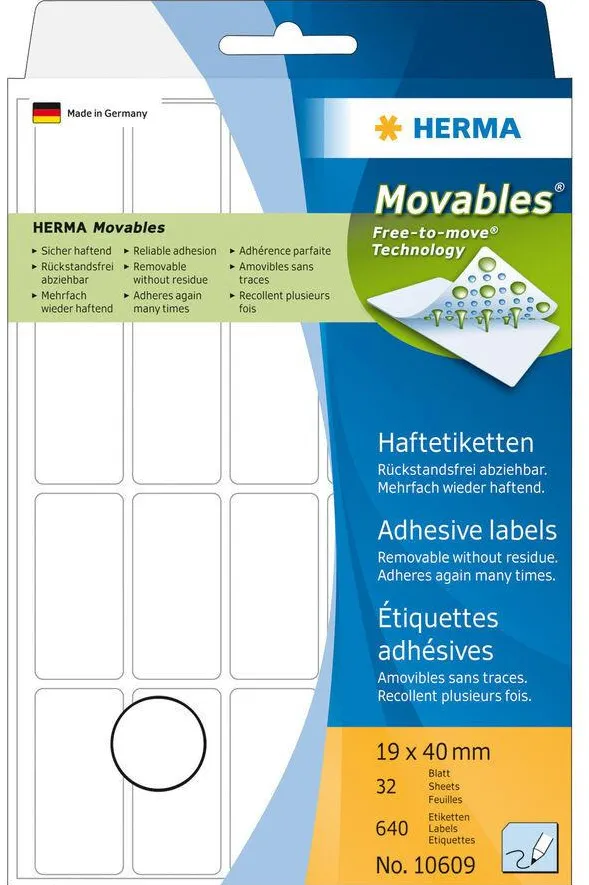 Etichete autoadezive multifunctionale detasabile Herma 10609 19 x 40 mm albe