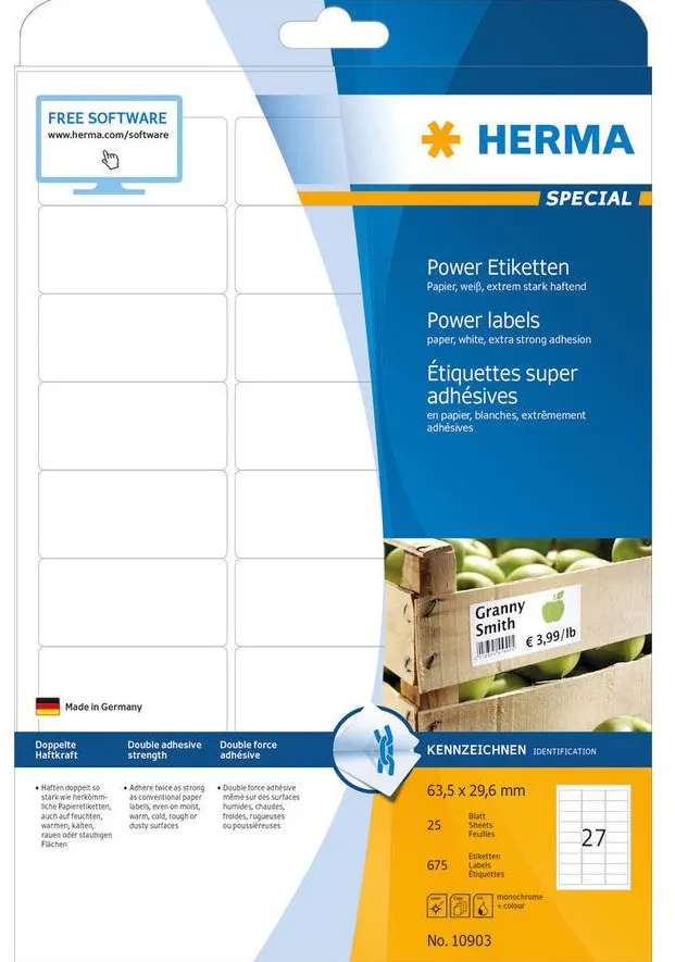 Etichete autoadezive extrem de aderente Herma 10903 A4 63,5 x 29,6 mm albe 675 buc