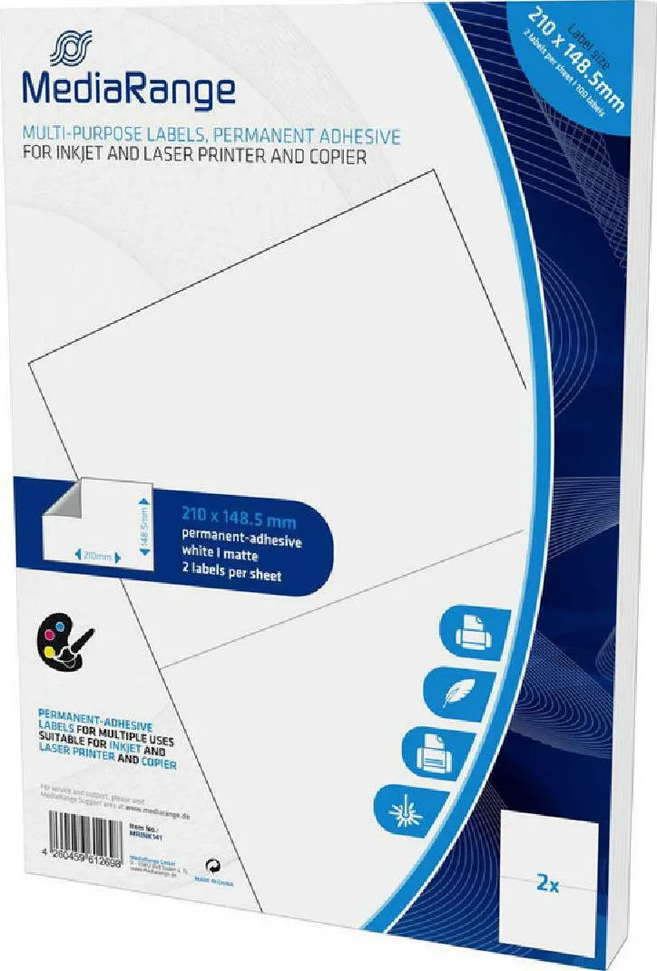 Etichete autoadezive MediaRange MRINK141 A4 210 x 148,5 mm albe puternic aderente 100 buc