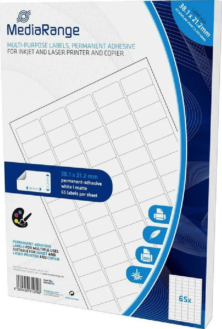 Etichete autoadezive MediaRange MRINK151 A4 38,1 x 21,2 mm albe puternic aderente 3250 buc