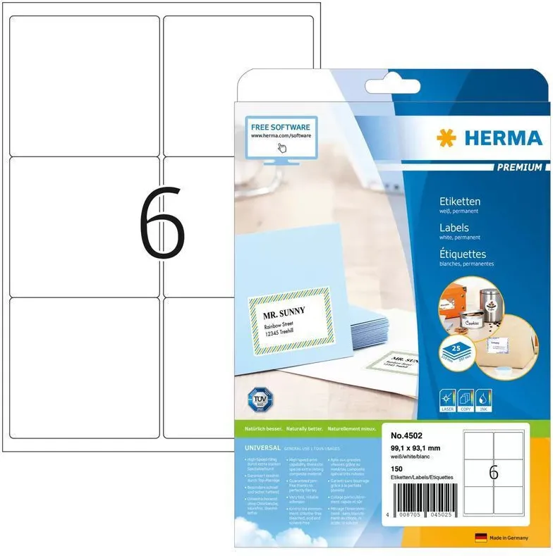 Etichete autoadezive pentru adrese Herma Premium 4502 A4 99,1 x 93,1 mm albe 150 buc