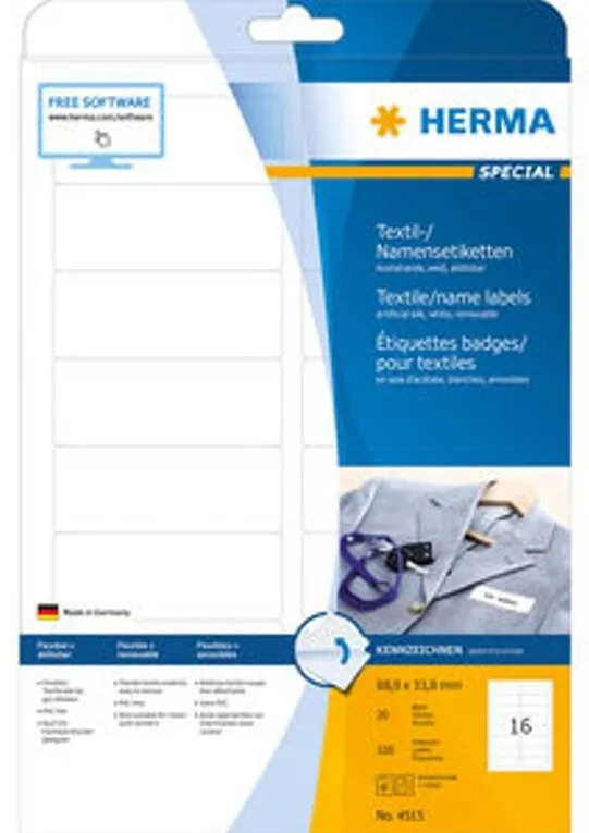 Etichete autoadezive textile pentru nume Herma 4515 A4 88,9 x 33,8 mm albe 320 buc