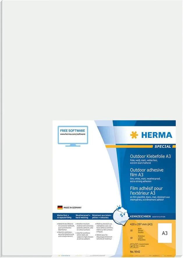 Etichete autoadezive Herma 9542 A3 folie pentru exterior alb 297x420 mm 10 buc