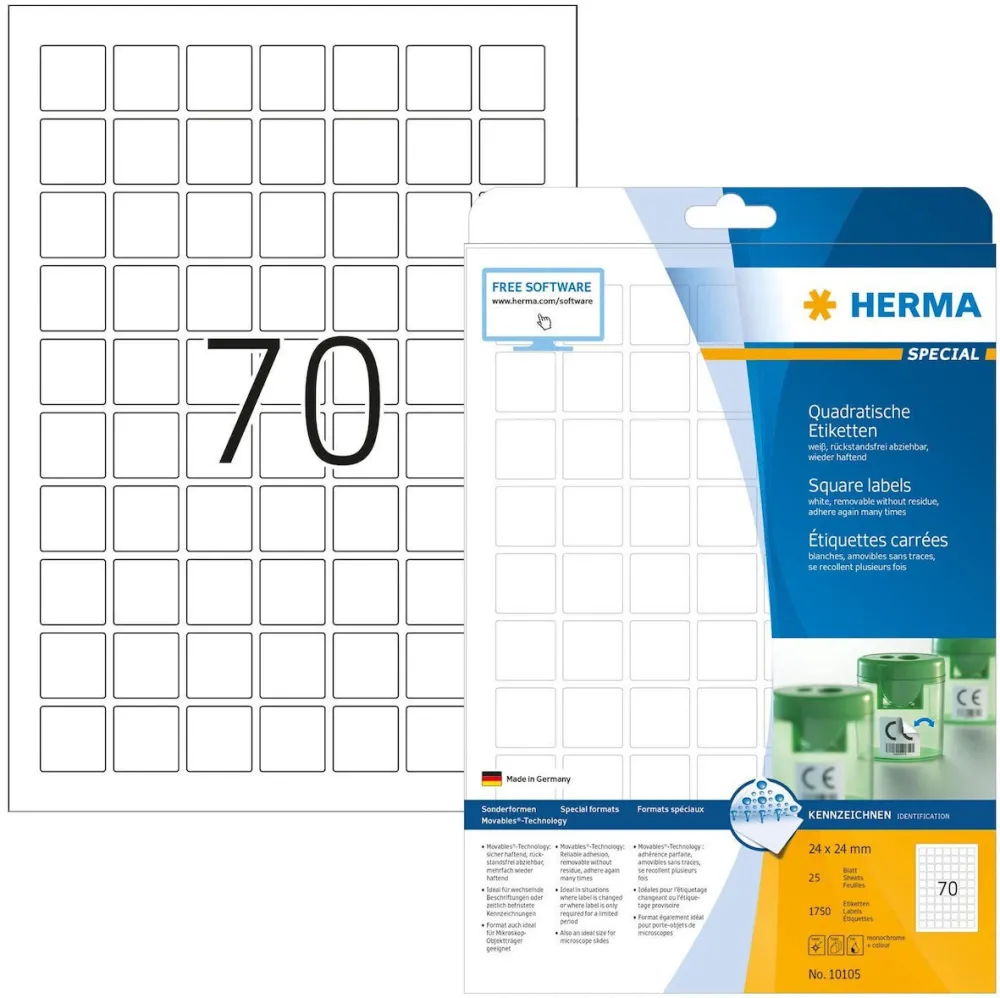 Etichete autoadezive Herma 10105 A4 alb 24x24 mm patrate detasabile 1750 buc