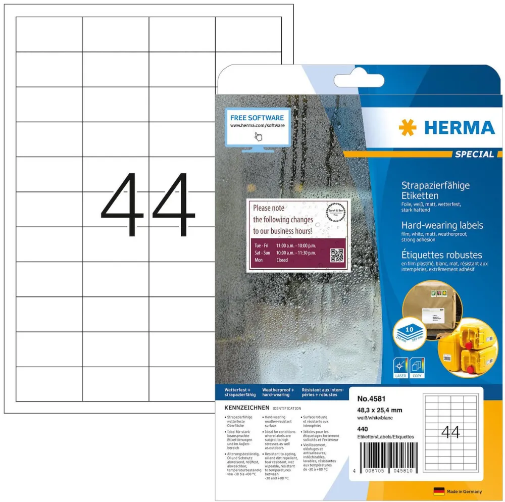 Etichete autoadezive Herma 4581 rezistente la intemperii A4 alb 48,3x25,4 mm 440 buc