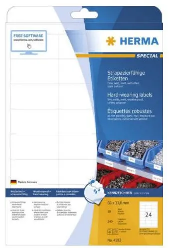 Etichete autoadezive Herma 4582 rezistente la intemperii A4 alb 66x33,8 mm 240 buc