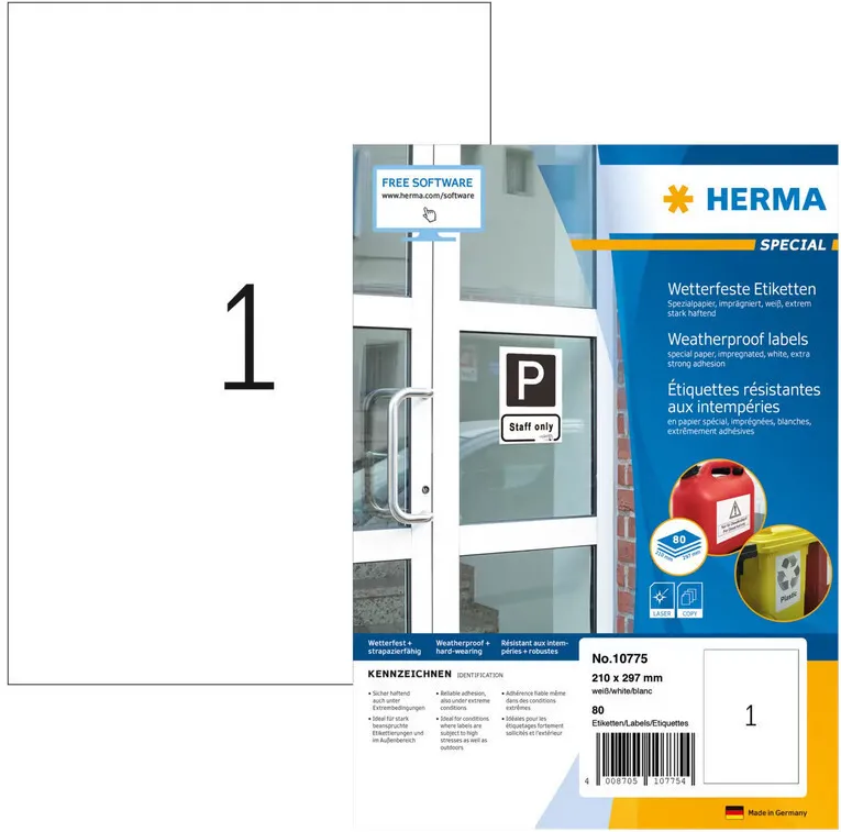 Etichete autoadezive Herma 10775 A4 hartie rezistenta la intemperii alb 210x297 mm 80 buc