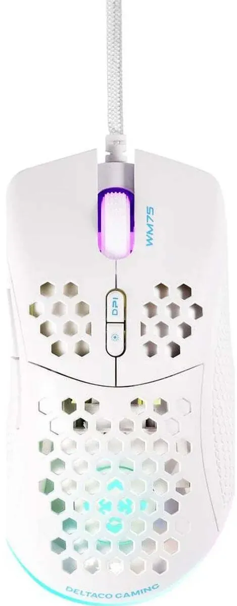 Mouse gaming DELTACO WM75 GAM-108-W cu fir USB RGB alb