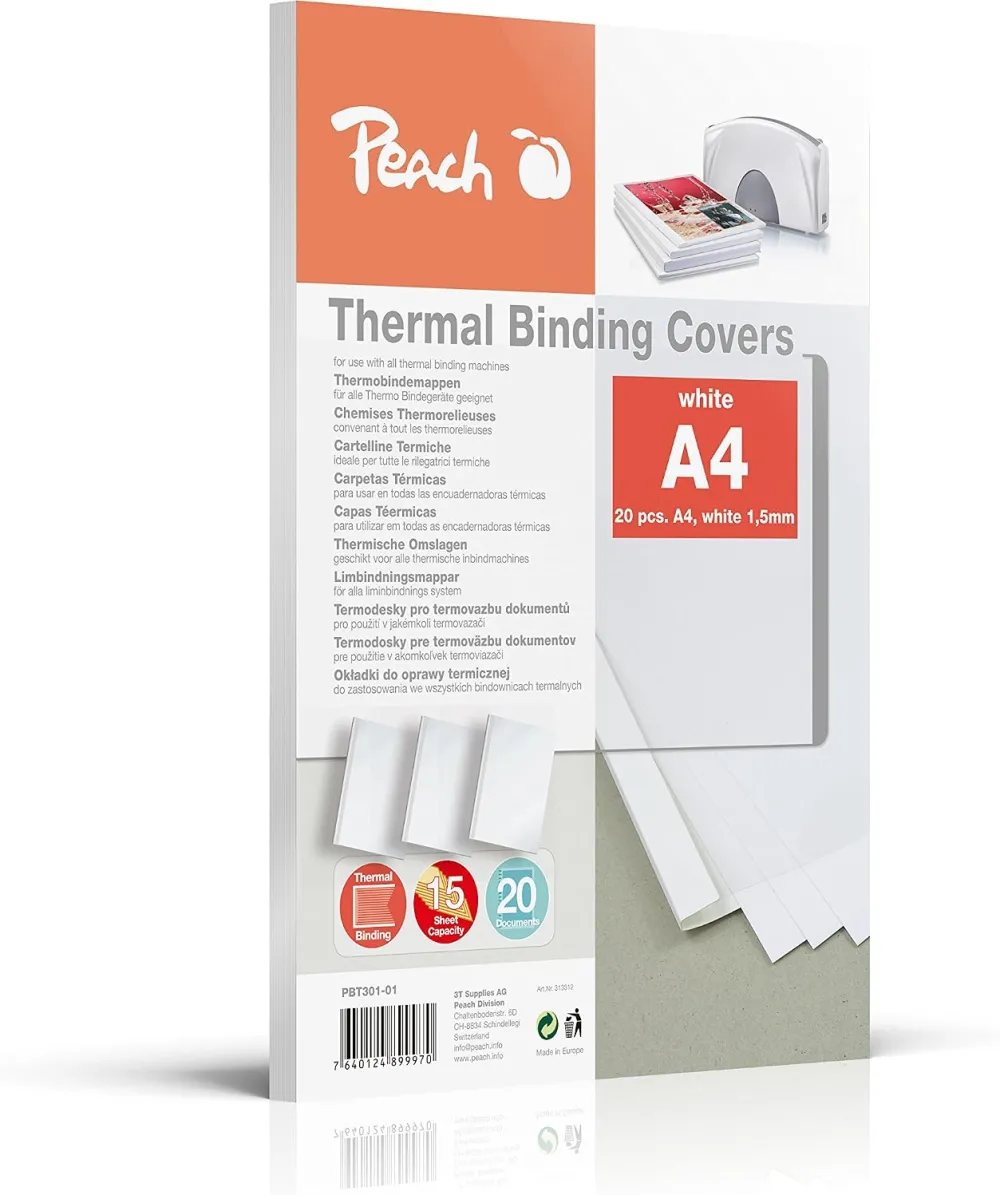Set 20 coperti pentru termobindare Peach PBT301-01 A4 15 foi alb