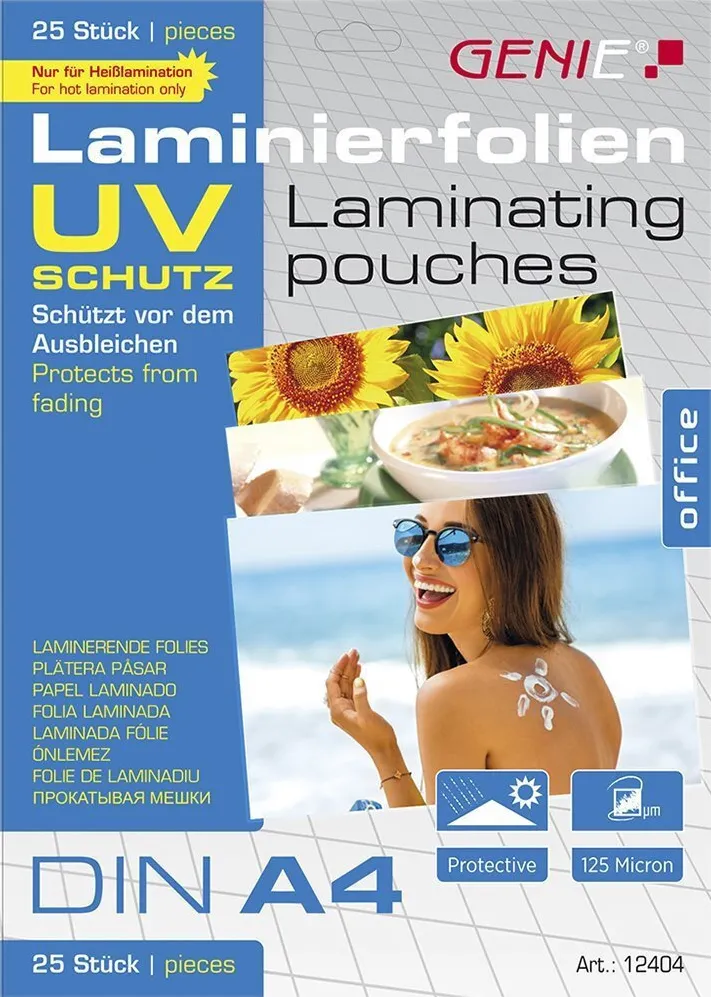 Set 25 folii de laminare GENIE A4 125 microni cu protectie UV