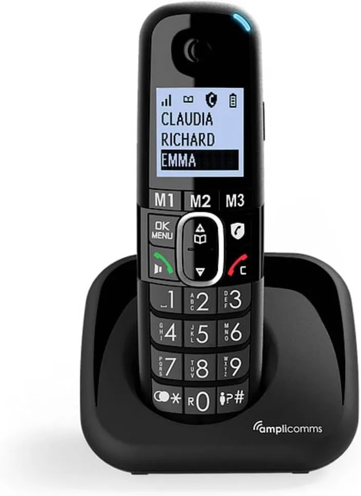 Telefon DECT fara fir Amplicomms BigTel1500 cu taste mari si functie maini libere negru
