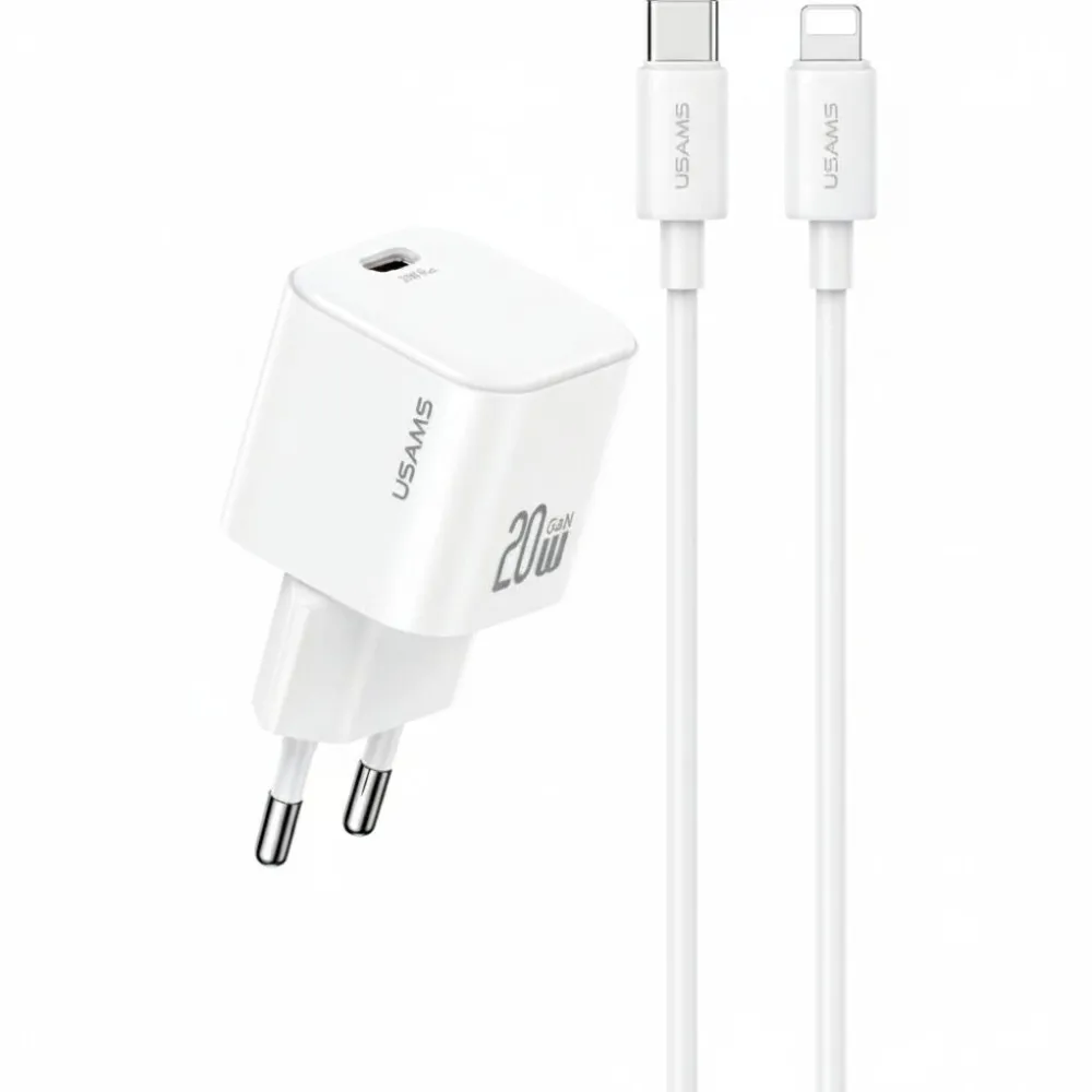 Incarcator retea USAMS 20W USB-C cu cablu USB-C - Lightning alb