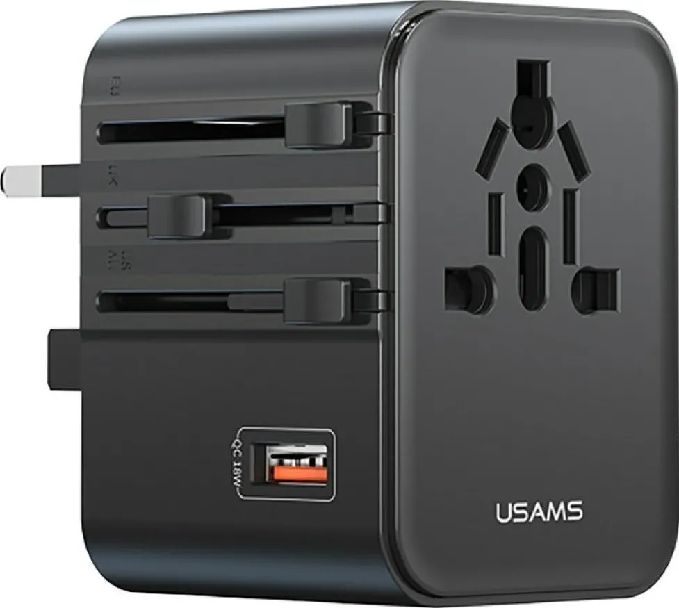 Adaptor de calatorie USAMS 25W US/AU/EU/UK negru