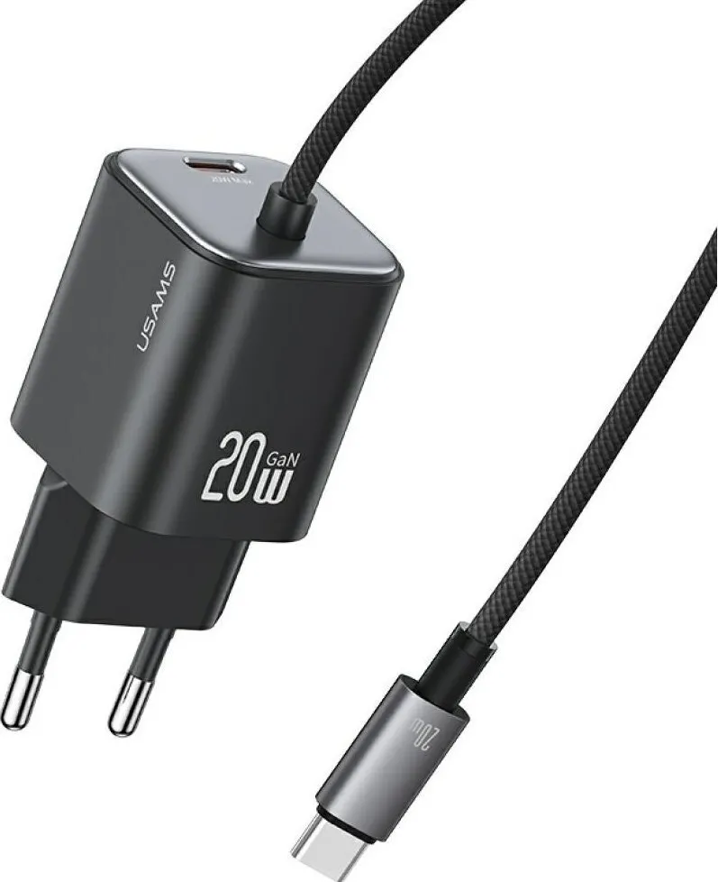 Incarcator retea USAMS GaN 20W USB-C cu cablu USB-C negru