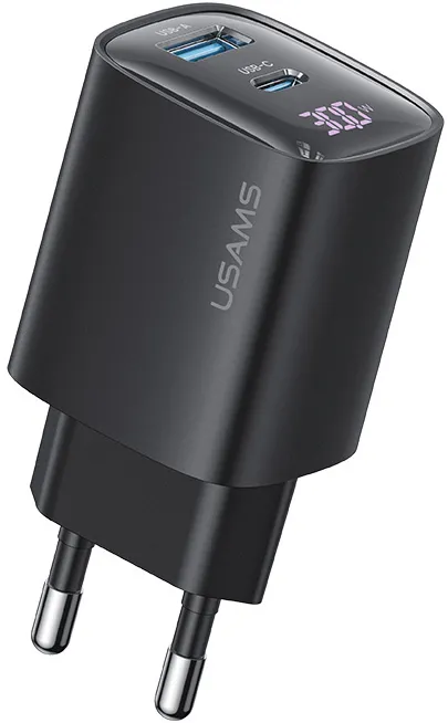 Incarcator retea USAMS CC229 GaN 30W USB + USB-C LED negru