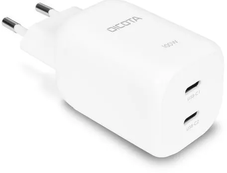 Incarcator retea DICOTA D32186 GaN 100W 2x USB-C cu cablu USB-C 1,5 m alb