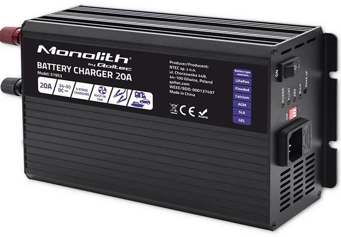Incarcator baterii QOLTEC Monolith 51953 20A LiFePO4 AGM GEL SLA
