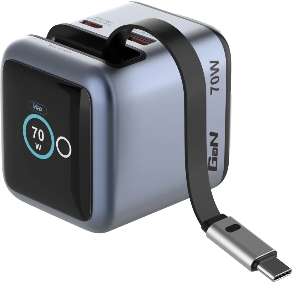 Incarcator retea VERBATIM Mini GaN 32059 70W cu cablu USB-C retractabil si afisaj