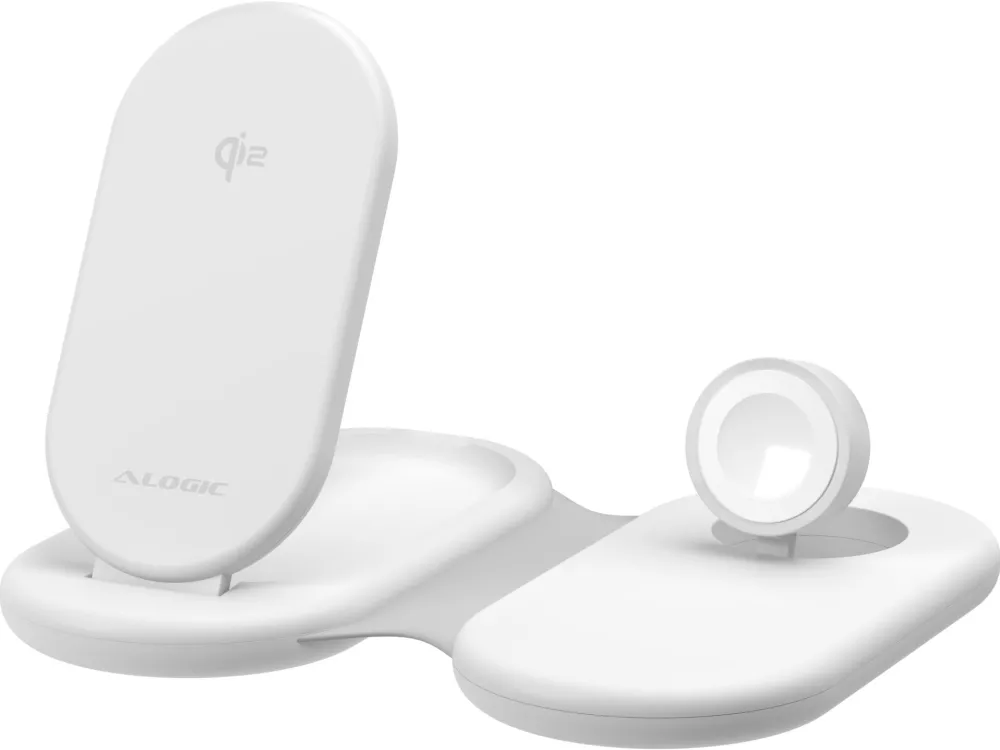 Suport incarcare wireless Alogic PackAway 3-in-1 Qi2 alb