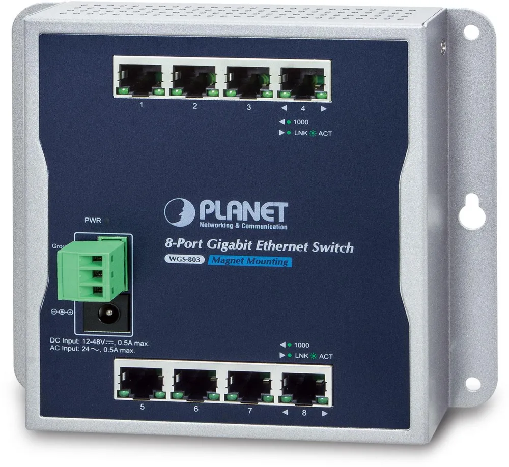 Switch industrial Planet WGS-803 8 porturi Gigabit montare pe perete