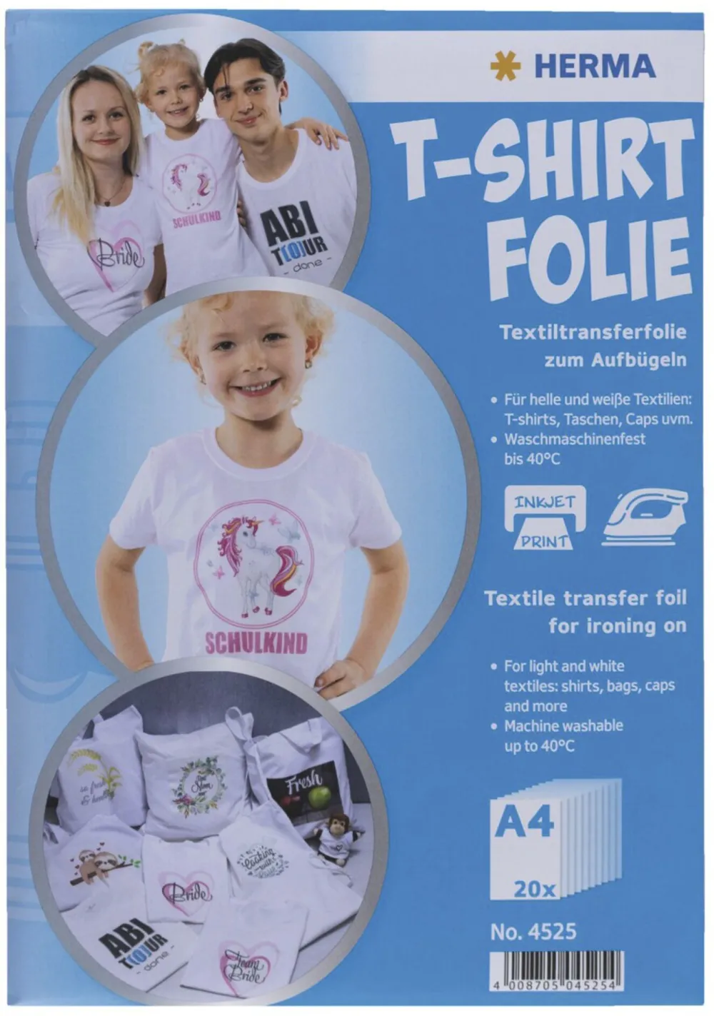 Folie transfer pentru tricouri Herma 4525 A4 pentru textile deschise si albe 20 coli