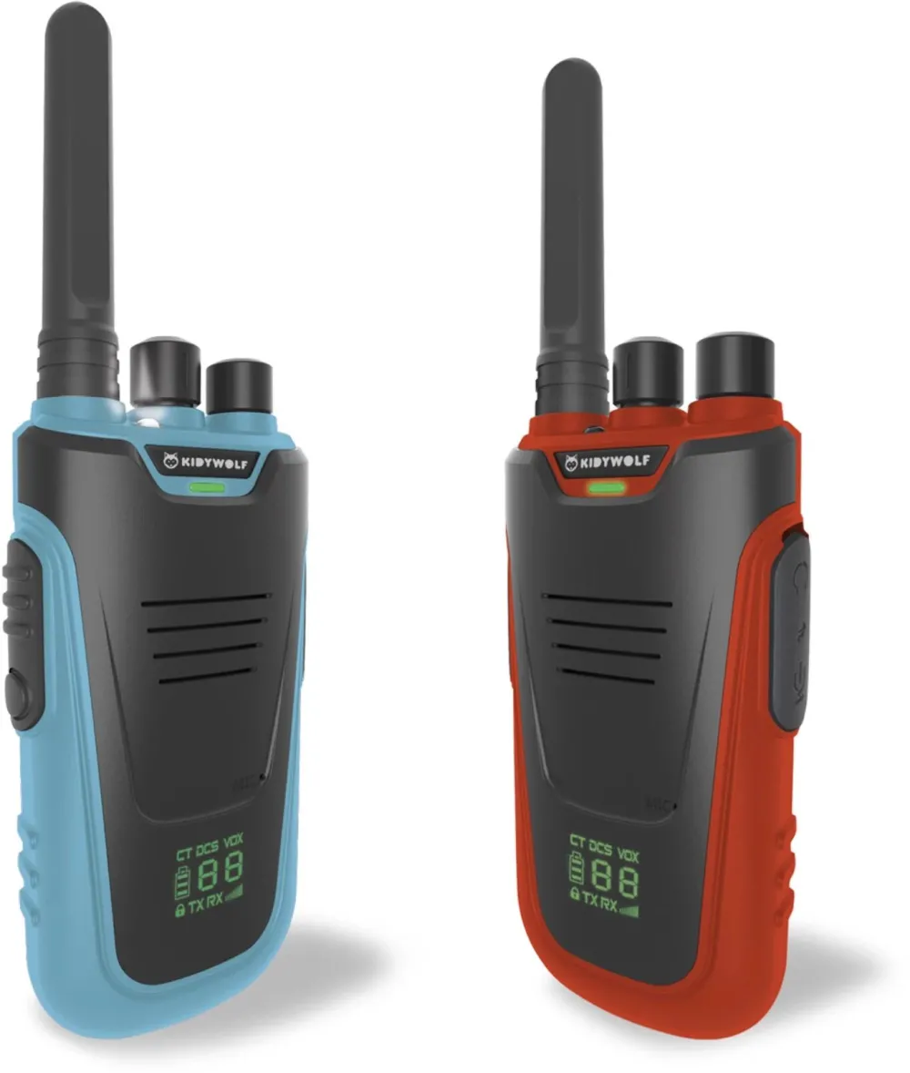 Set statii walkie-talkie Kidywolf cu lanterna albastru/rosu