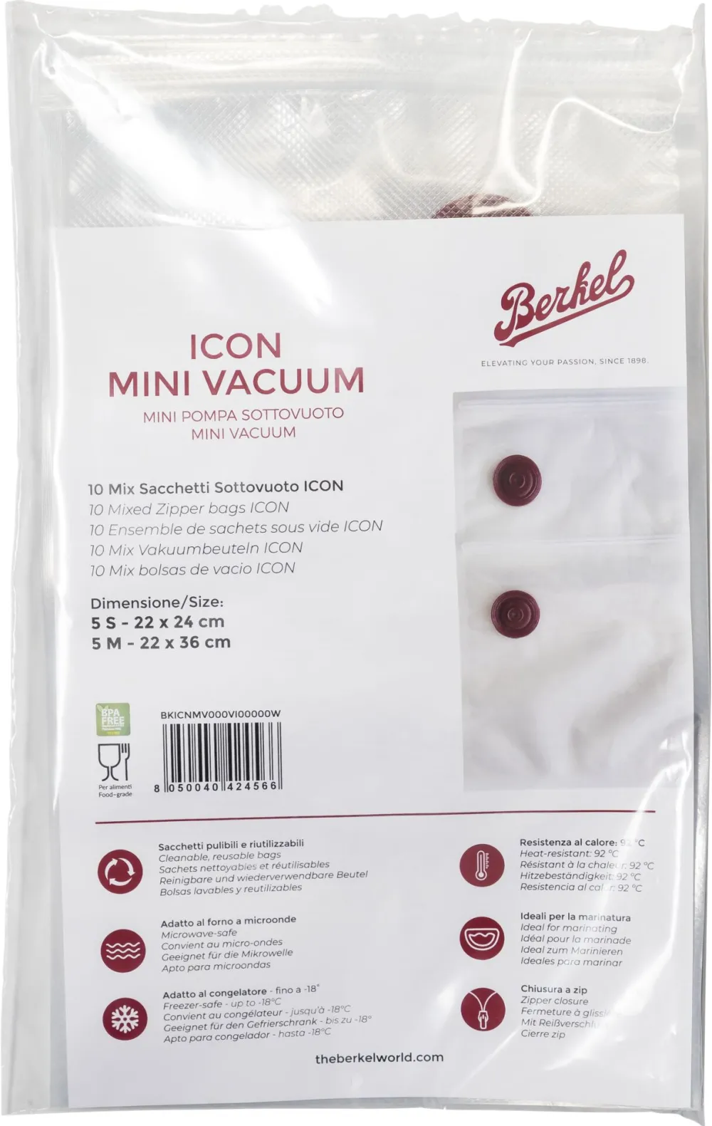 Berkel Icon Mixed Zipper Bags Size S/M, 10 bags