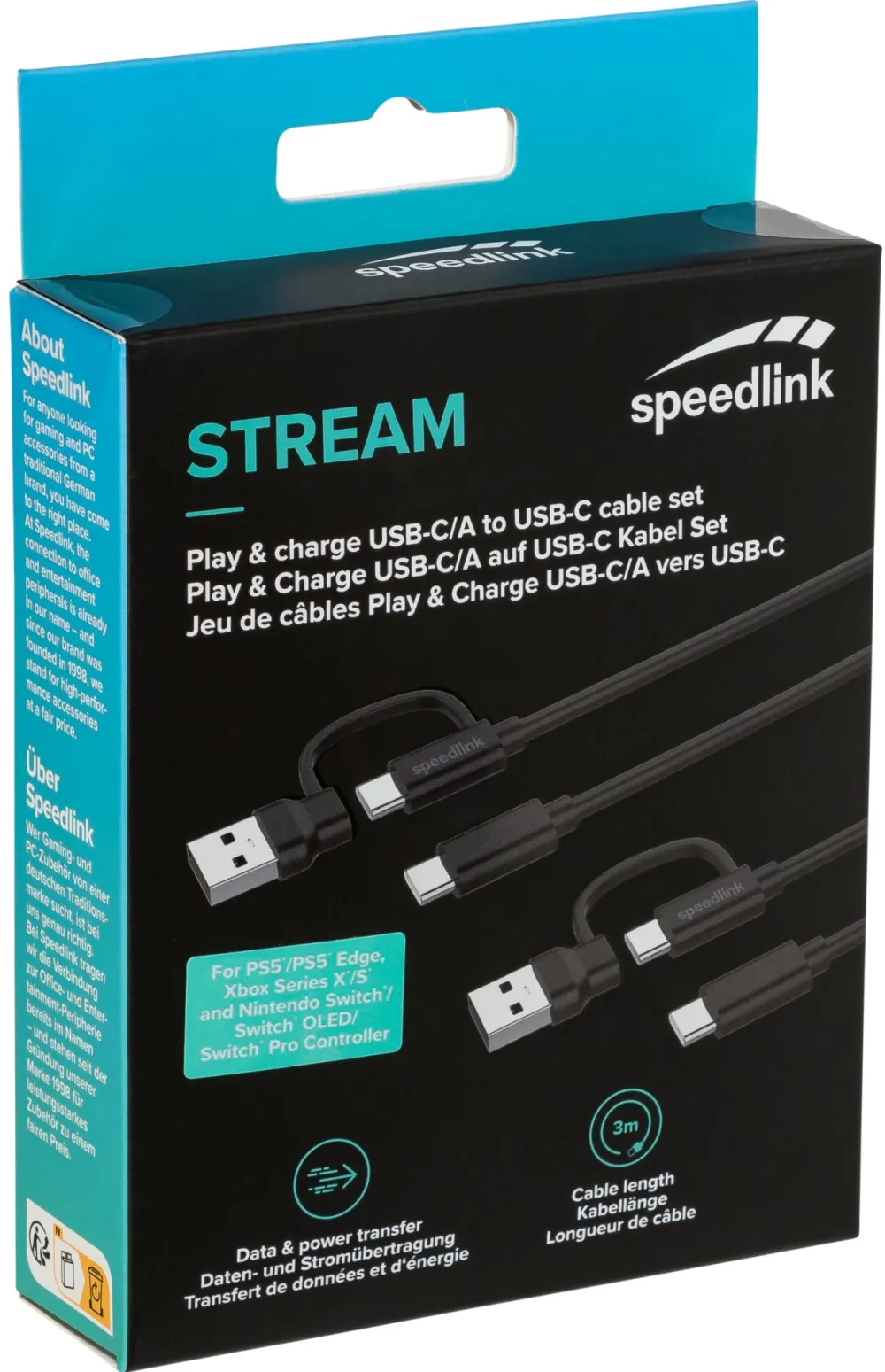 Accesoriu gaming SpeedLink STREAM Play & Charge USB-C/A to USB-C Cable Set