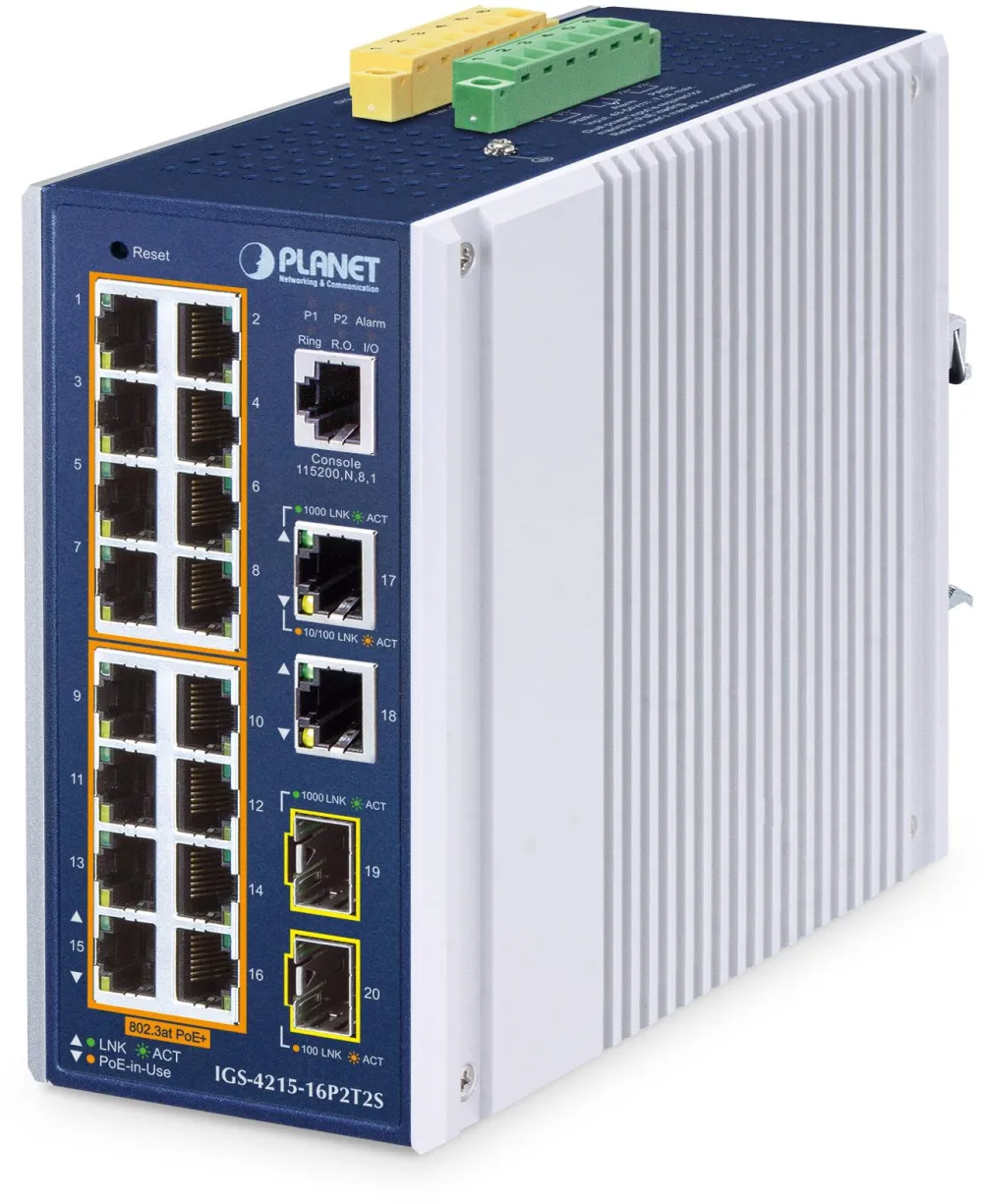 Switch Planet Industrial 16-Port PoE+ Managed IGS-4215-16P2T