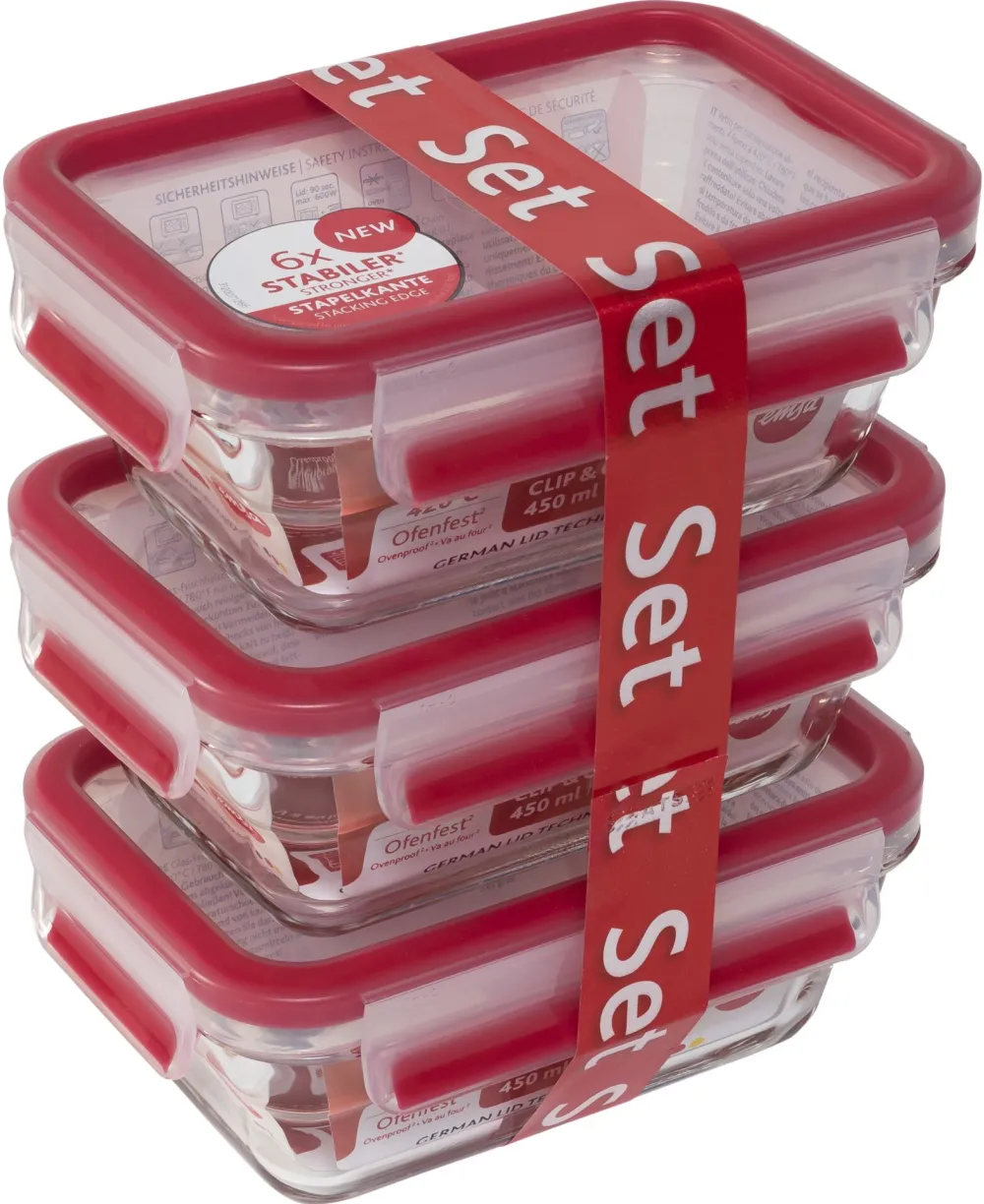 Emsa Clip&Close Glass Food Storage Box 3-pieces