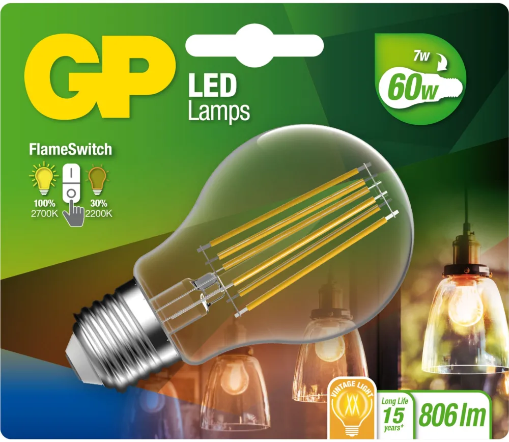 GP Batteries GP Lighting LED FlameSwitch E27 7W (60W) 806 lm GP 085317