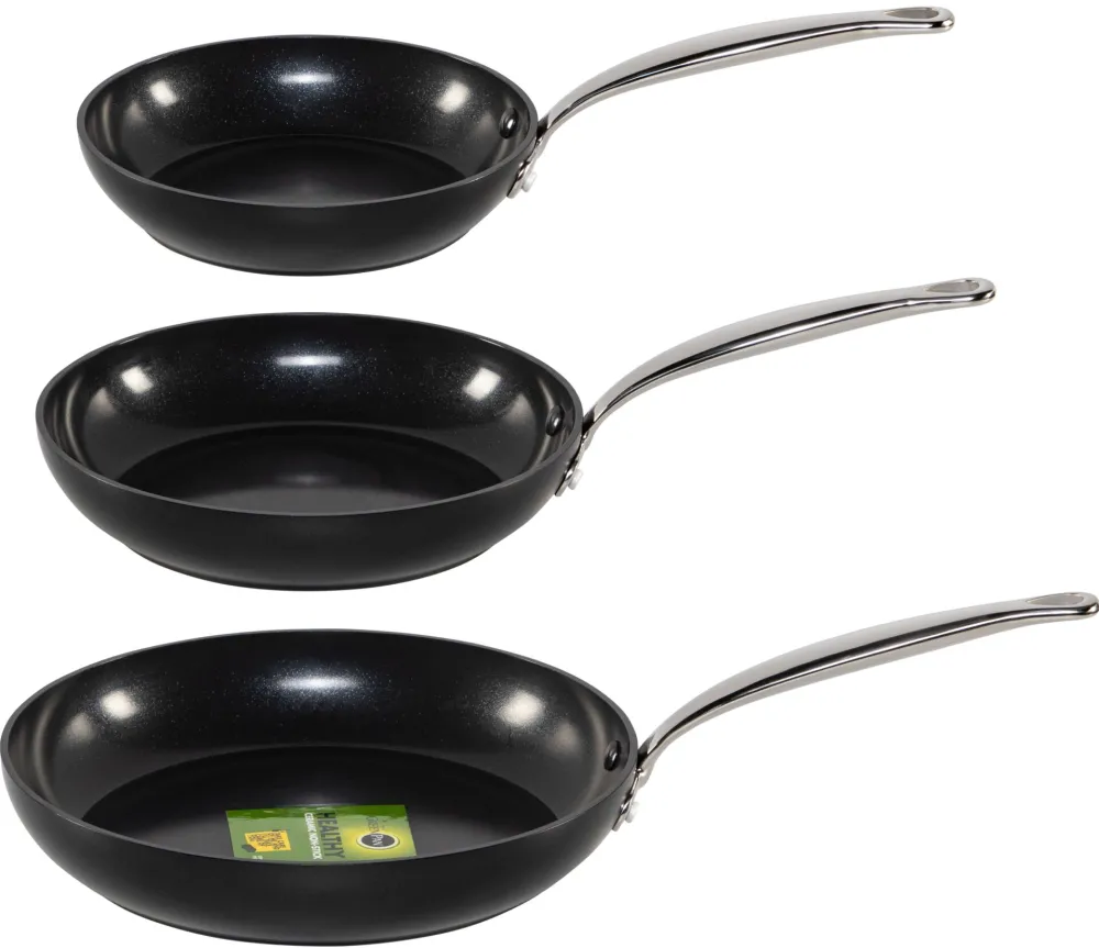 GreenPan Barcelona 3-Piece Frying Pan Set black