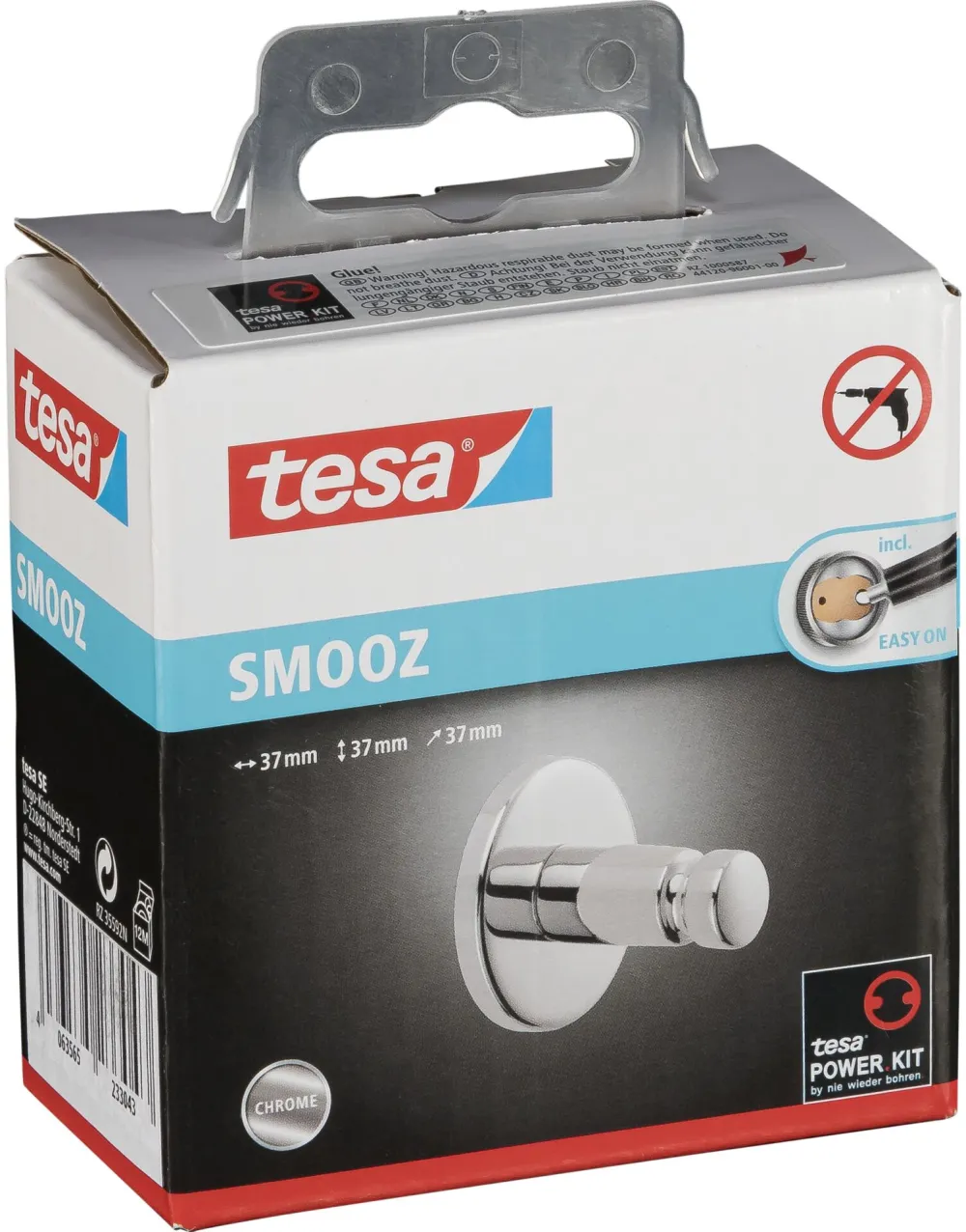 Tesa Smooz Adhesive Hook 40318 chrome, round design